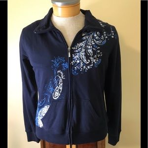 Kim Rogers Navy Blue Zippered Jacket,Front Pockets